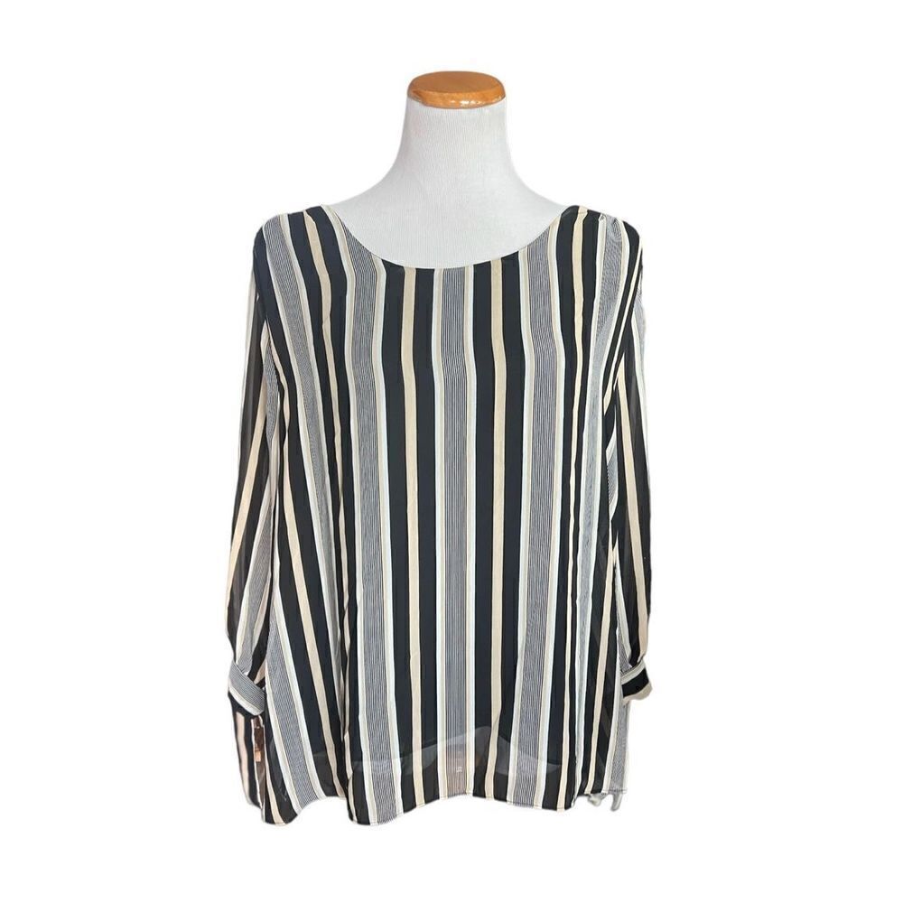 Womens Cato 3/4 Tie Sleeve Striped Flowy Top - Sz XL